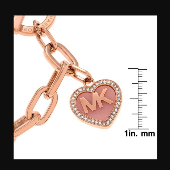 Michael Kors Logo Heart Charm Bracelet Heavy Chainlink Toggle Rose Gold NWT - Picture 4 of 8